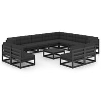 Thumbnail for 14-tlg. Garten-Lounge-Set mit Kissen Schwarz Kiefer Massivholz