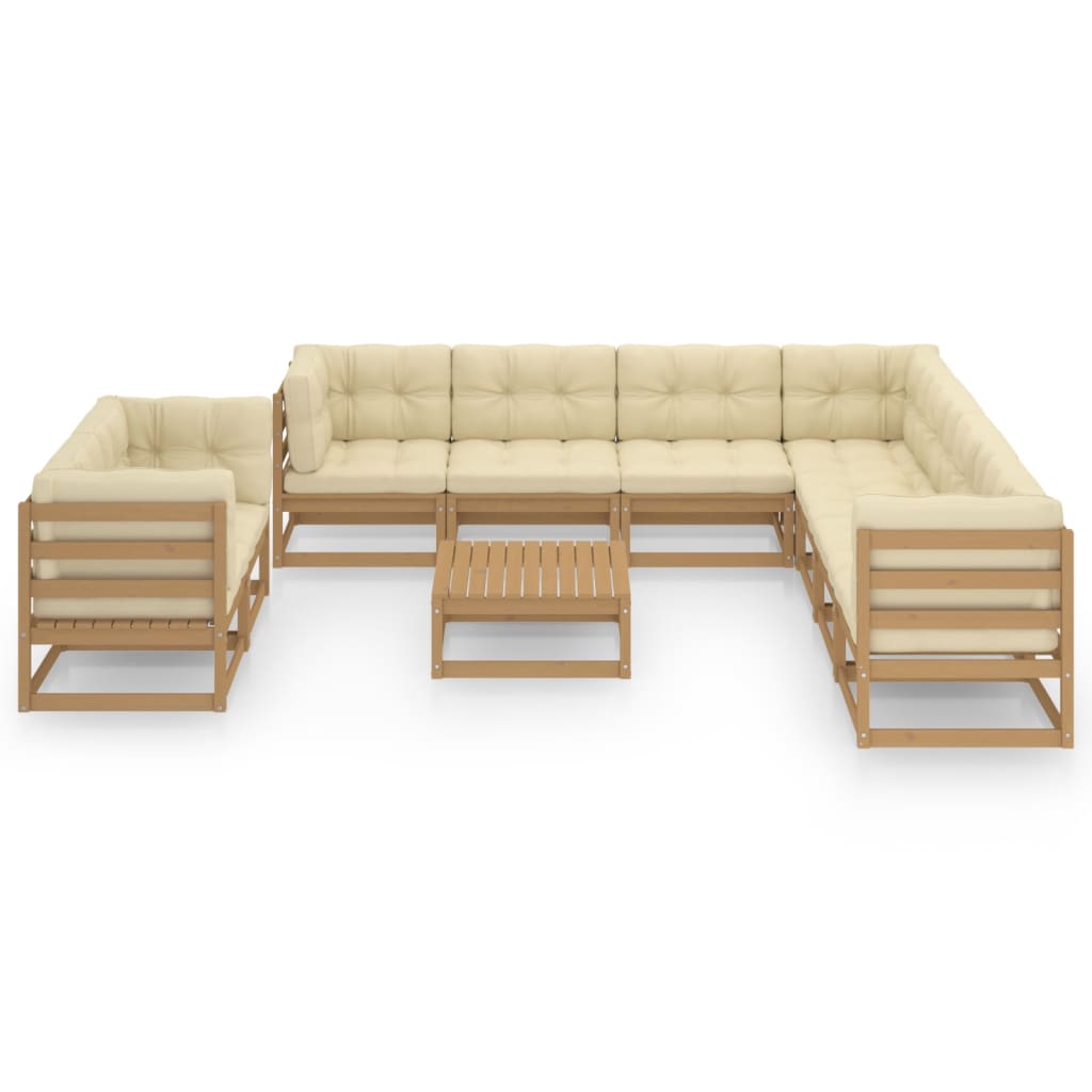 10-tlg. Garten-Lounge-Set Kissen Honigbraun Kiefer Massivholz