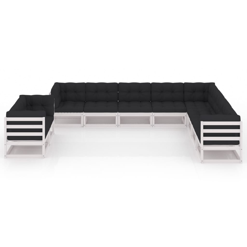 10-tlg. Garten-Lounge-Set mit Kissen Weiß Kiefer Massivholz