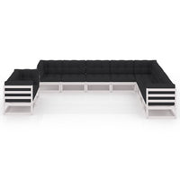 Thumbnail for 10-tlg. Garten-Lounge-Set mit Kissen Weiß Kiefer Massivholz