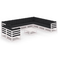 Thumbnail for 11-tlg. Garten-Lounge-Set mit Kissen Weiß Kiefer Massivholz