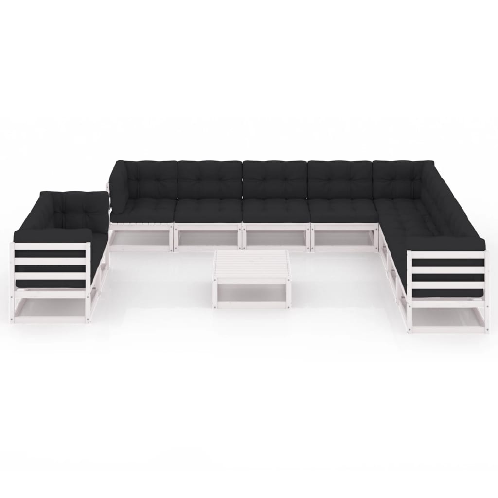 11-tlg. Garten-Lounge-Set mit Kissen Weiß Kiefer Massivholz