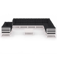 Thumbnail for 11-tlg. Garten-Lounge-Set mit Kissen Weiß Kiefer Massivholz