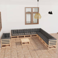 Thumbnail for 12-tlg. Garten-Lounge-Set mit Kissen Massivholz Kiefer