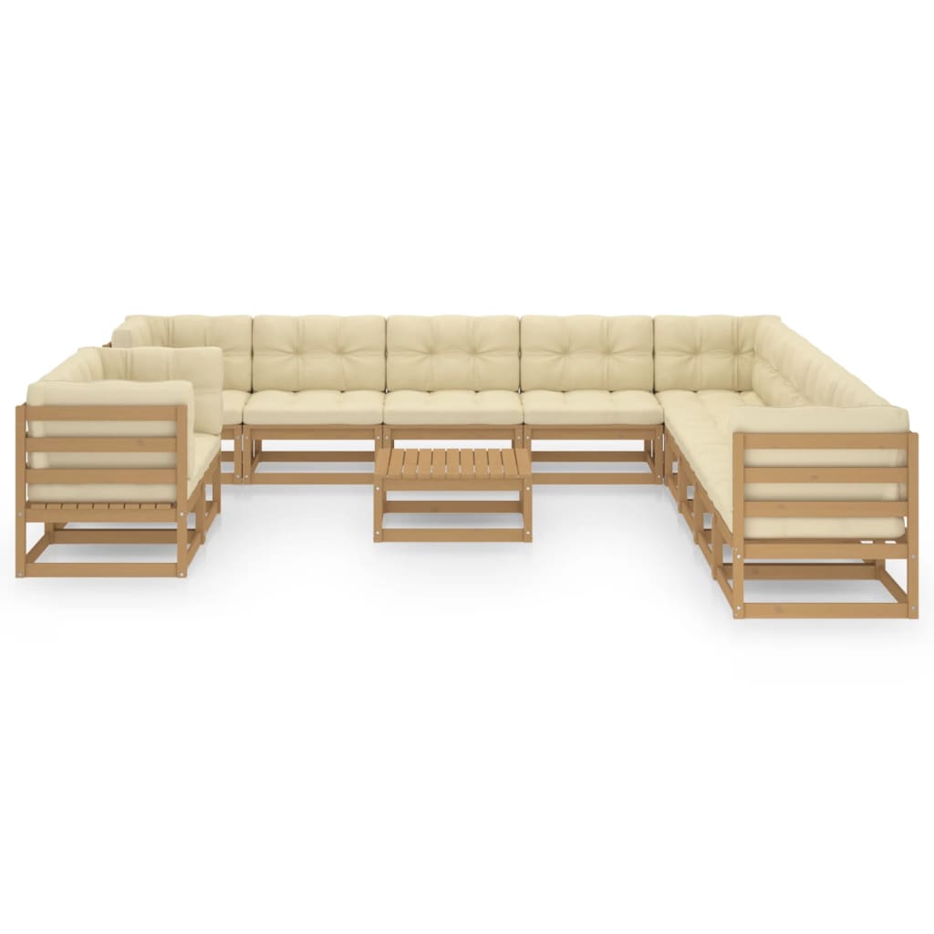 12-tlg. Garten-Lounge-Set Kissen Honigbraun Kiefer Massivholz