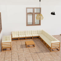Thumbnail for 12-tlg. Garten-Lounge-Set Kissen Honigbraun Kiefer Massivholz