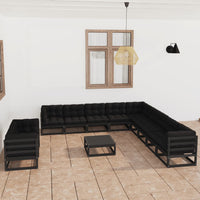 Thumbnail for 12-tlg. Garten-Lounge-Set mit Kissen Schwarz Kiefer Massivholz