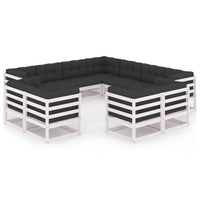 Thumbnail for 11-tlg. Garten-Lounge-Set mit Kissen Weiß Kiefer Massivholz