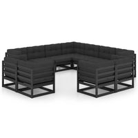 Thumbnail for 11-tlg. Garten-Lounge-Set mit Kissen Schwarz Massivholz Kiefer