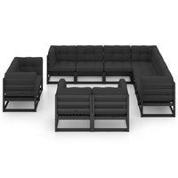 Thumbnail for 11-tlg. Garten-Lounge-Set mit Kissen Schwarz Massivholz Kiefer