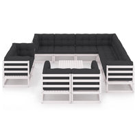 Thumbnail for 12-tlg. Garten-Lounge-Set mit Kissen Weiß Kiefer Massivholz