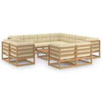 Thumbnail for 12-tlg. Garten-Lounge-Set Kissen Honigbraun Kiefer Massivholz