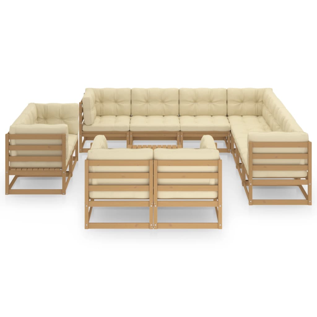 12-tlg. Garten-Lounge-Set Kissen Honigbraun Kiefer Massivholz
