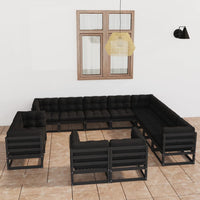 Thumbnail for 12-tlg. Garten-Lounge-Set mit Kissen Schwarz Kiefer Massivholz