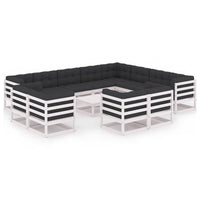 Thumbnail for 13-tlg. Garten-Lounge-Set mit Kissen Weiß Kiefer Massivholz