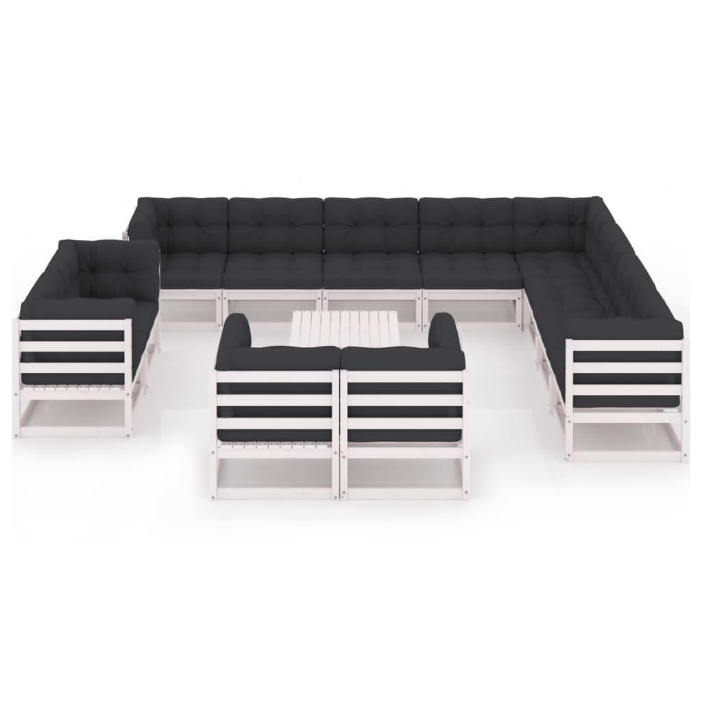 13-tlg. Garten-Lounge-Set mit Kissen Weiß Kiefer Massivholz