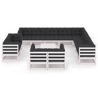 Thumbnail for 13-tlg. Garten-Lounge-Set mit Kissen Weiß Kiefer Massivholz