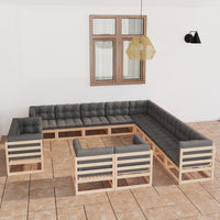 Thumbnail for 13-tlg. Garten-Lounge-Set mit Kissen Kiefer Massivholz