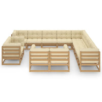 Thumbnail for 14-tlg. Garten-Lounge-Set Kissen Honigbraun Kiefer Massivholz