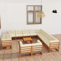 Thumbnail for 14-tlg. Garten-Lounge-Set Kissen Honigbraun Kiefer Massivholz