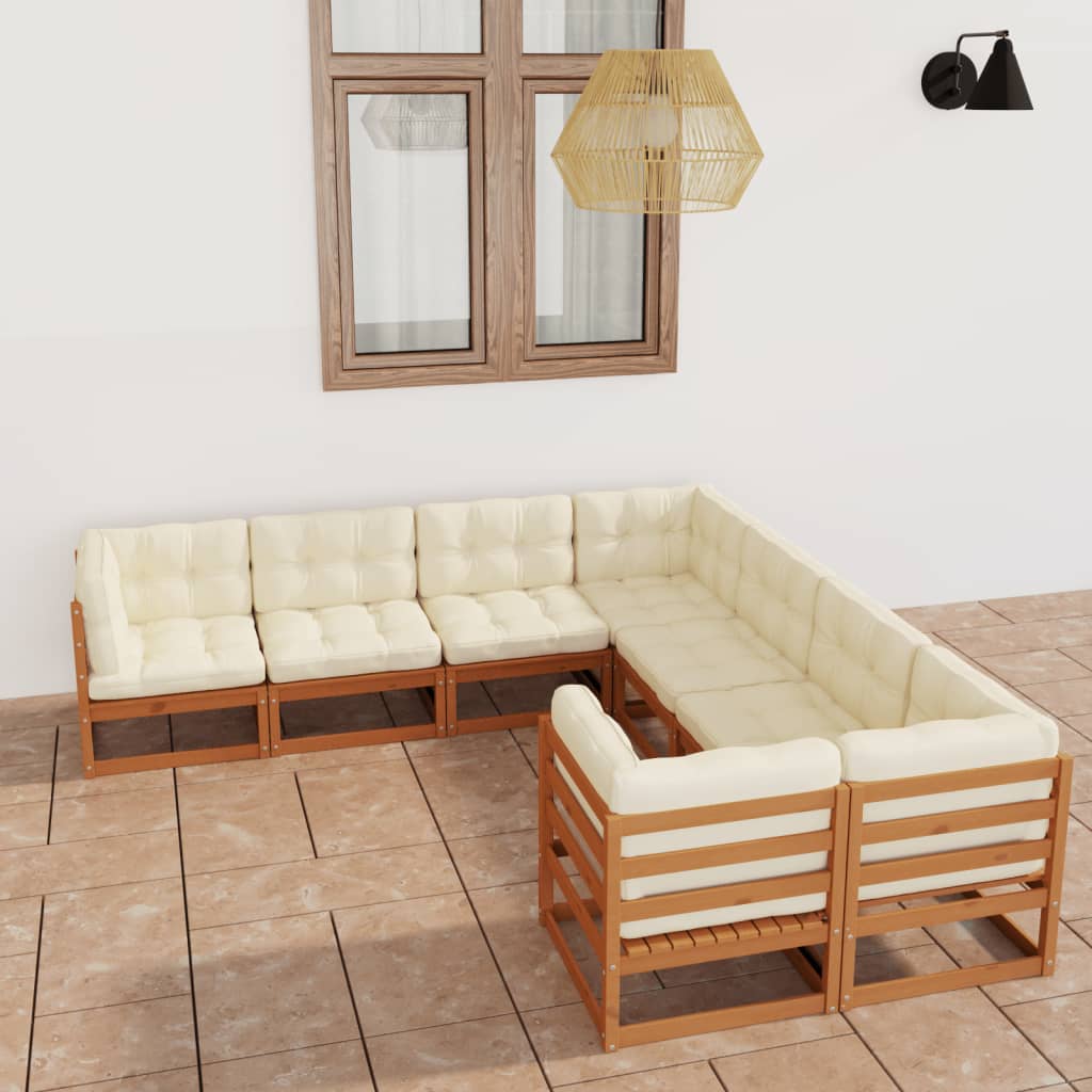 8-tlg. Garten-Lounge-Set Kissen Honigbraun Kiefer Massivholz