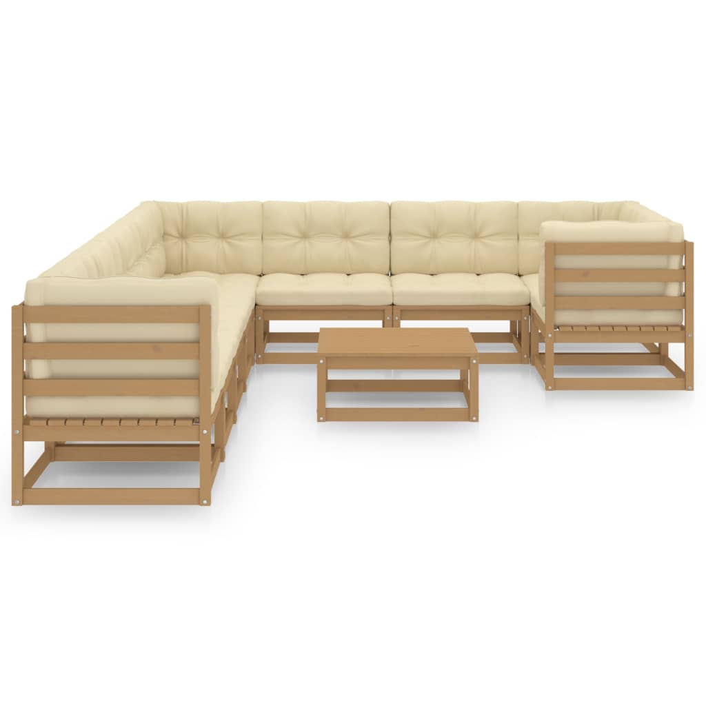 10-tlg. Garten-Lounge-Set Kissen Honigbraun Kiefer Massivholz