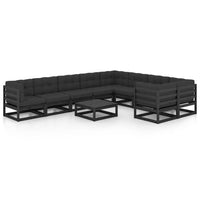 Thumbnail for 10-tlg. Garten-Lounge-Set mit Kissen Schwarz Massivholz Kiefer