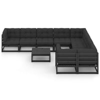 Thumbnail for 10-tlg. Garten-Lounge-Set mit Kissen Schwarz Massivholz Kiefer