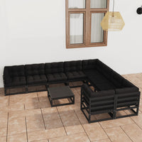 Thumbnail for 10-tlg. Garten-Lounge-Set mit Kissen Schwarz Massivholz Kiefer