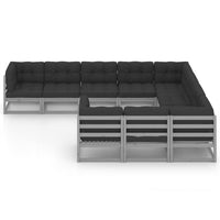 Thumbnail for 10-tlg. Garten-Lounge-Set mit Kissen Grau Kiefer Massivholz