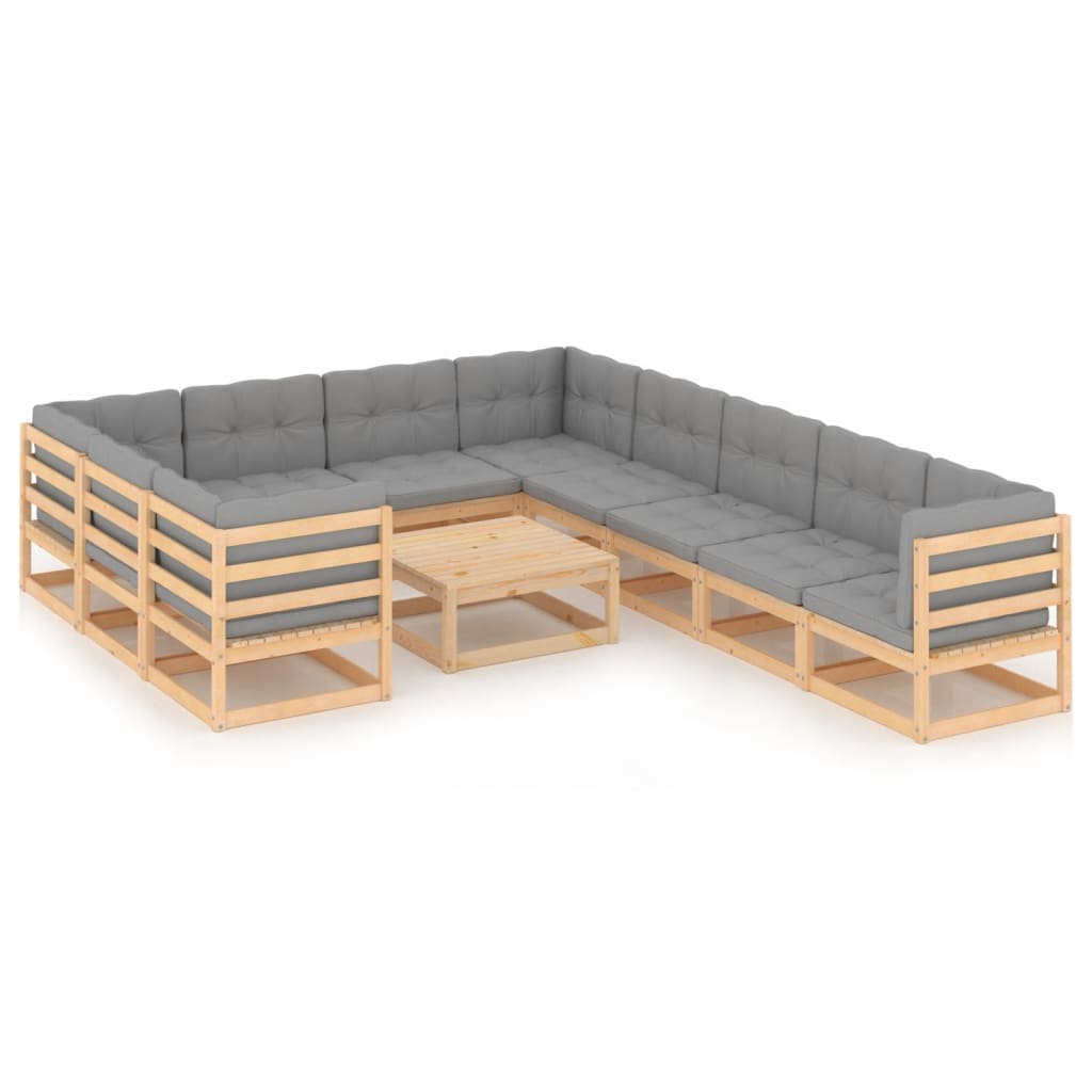11-tlg. Garten-Lounge-Set mit Kissen Kiefer Massivholz