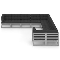 Thumbnail for 10-tlg. Garten-Lounge-Set mit Kissen Grau Kiefer Massivholz