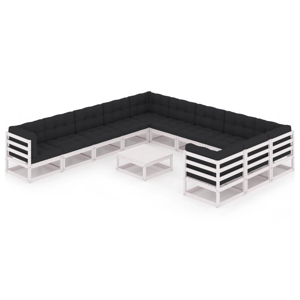 12-tlg. Garten-Lounge-Set mit Kissen Weiß Kiefer Massivholz