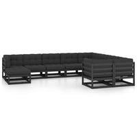 Thumbnail for 10-tlg. Garten-Lounge-Set mit Kissen Schwarz Massivholz Kiefer