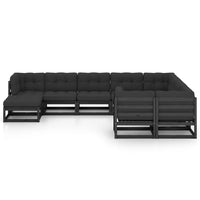 Thumbnail for 10-tlg. Garten-Lounge-Set mit Kissen Schwarz Massivholz Kiefer