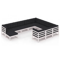 Thumbnail for 11-tlg. Garten-Lounge-Set mit Kissen Weiß Kiefer Massivholz