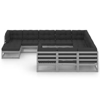 Thumbnail for 11-tlg. Garten-Lounge-Set mit Kissen Grau Kiefer Massivholz