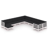 Thumbnail for 11-tlg. Garten-Lounge-Set mit Kissen Weiß Kiefer Massivholz