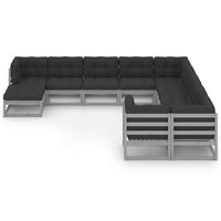Thumbnail for 11-tlg. Garten-Lounge-Set mit Kissen Grau Kiefer Massivholz