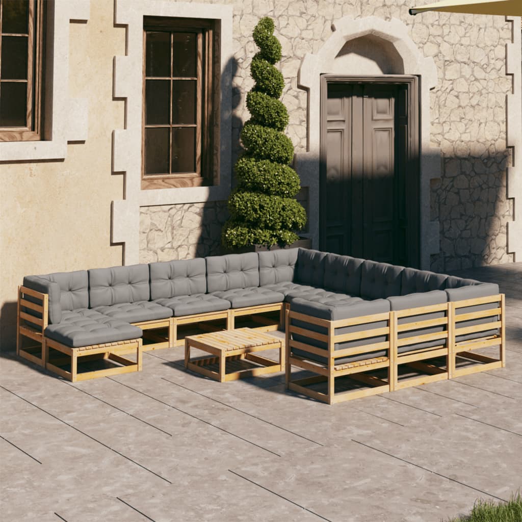 13-tlg. Garten-Lounge-Set mit Kissen Kiefer Massivholz