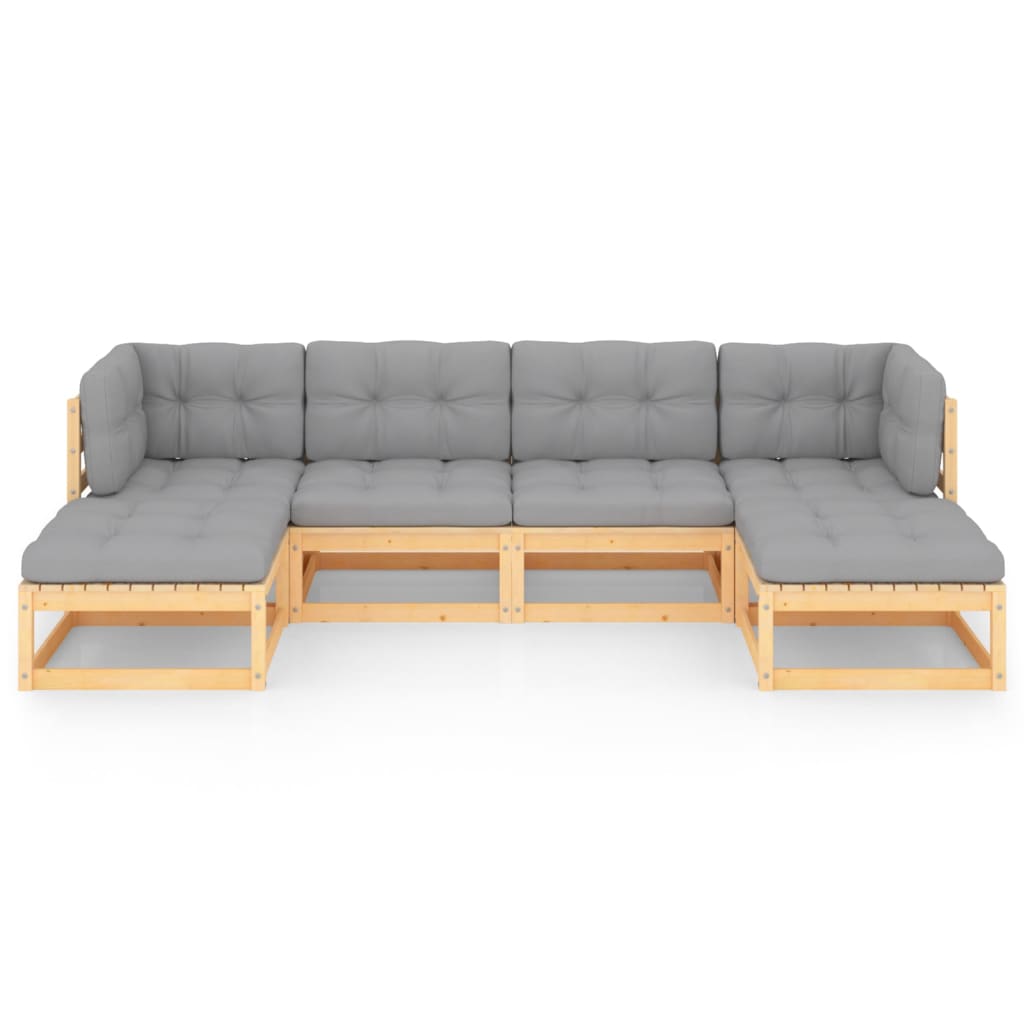 6-tlg. Garten-Lounge-Set mit Kissen Massivholz Kiefer
