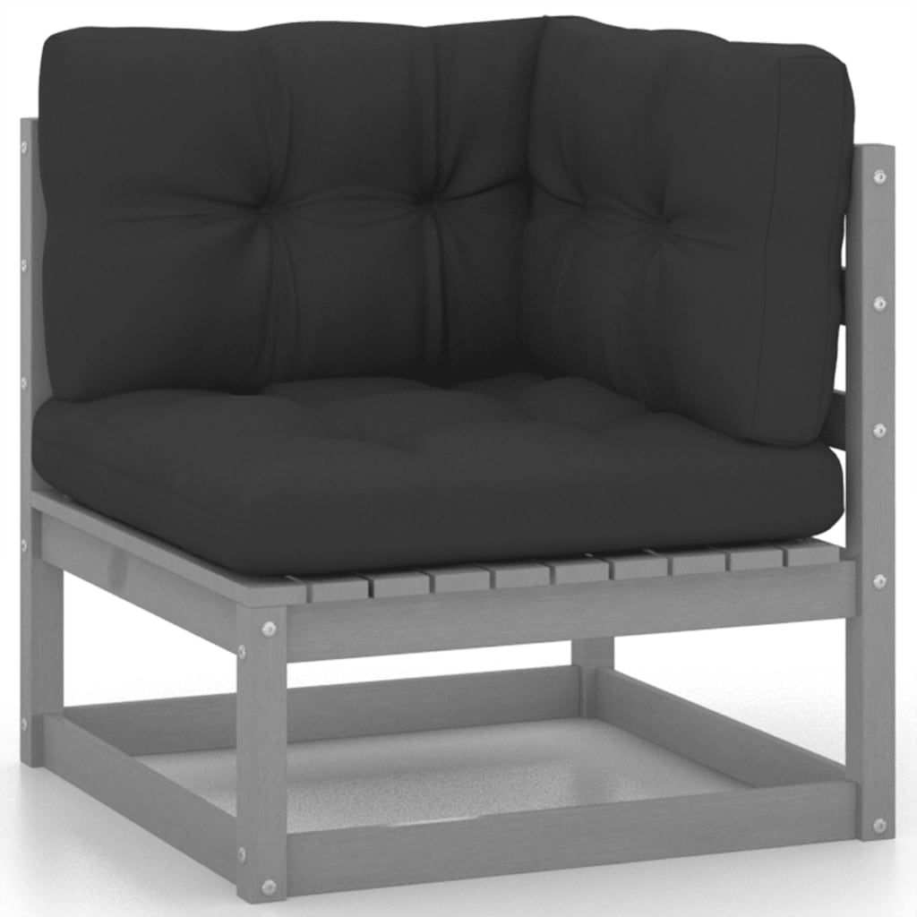 6-tlg. Garten-Lounge-Set mit Kissen Grau Kiefer Massivholz