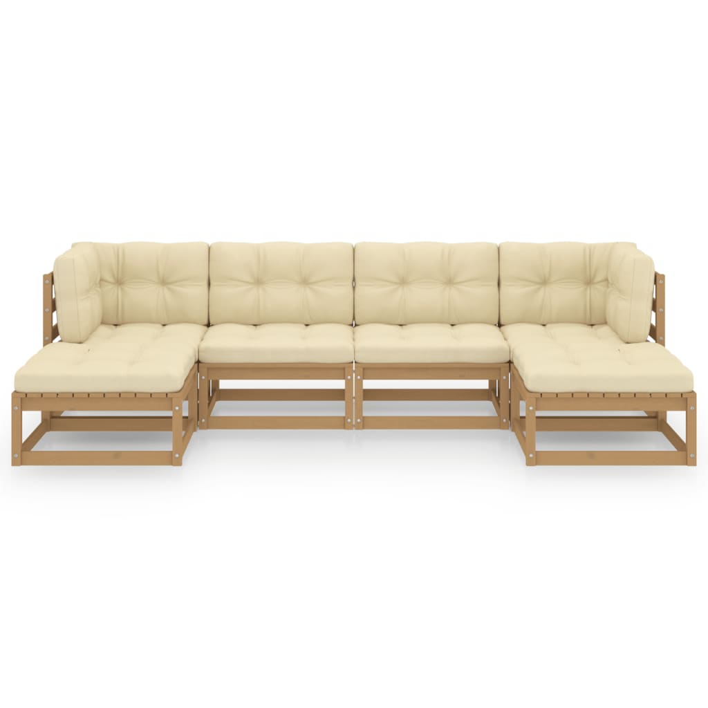 6-tlg. Garten-Lounge-Set Kissen Honigbraun Kiefer Massivholz