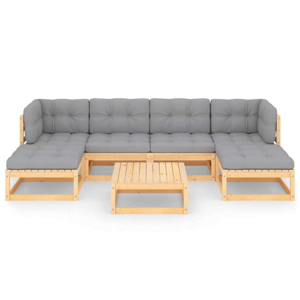 7-tlg. Garten-Lounge-Set mit Kissen Kiefer Massivholz