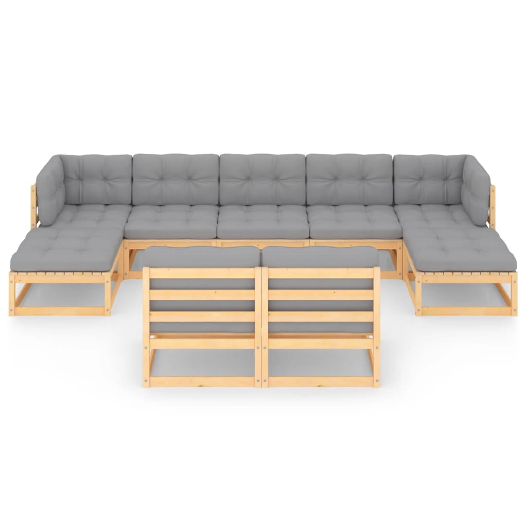 9-tlg. Garten-Lounge-Set mit Kissen Massivholz Kiefer