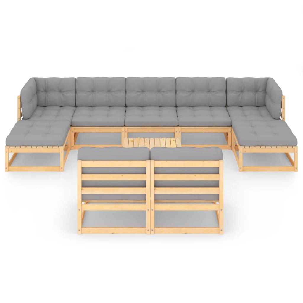 10-tlg. Garten-Lounge-Set mit Kissen Massivholz Kiefer