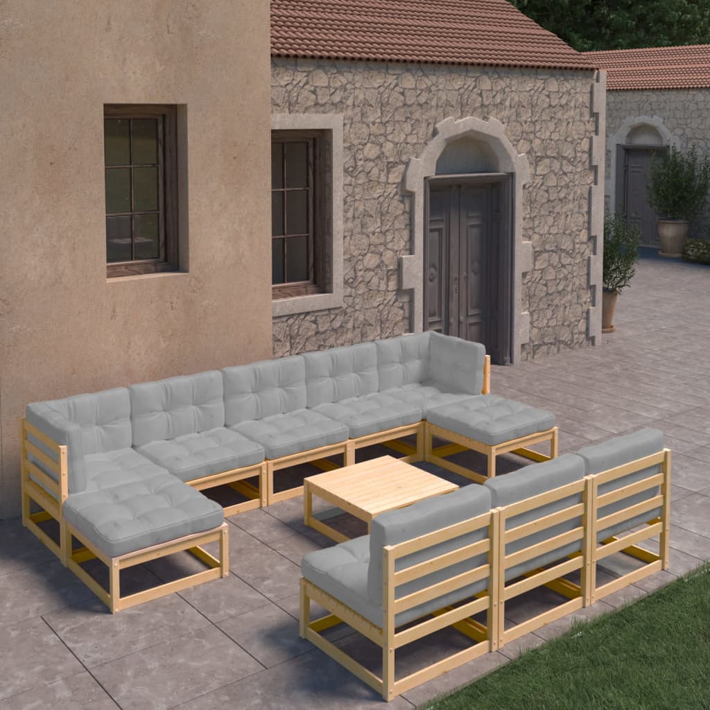 11-tlg. Garten-Lounge-Set mit Kissen Kiefer Massivholz