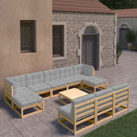 Thumbnail for 11-tlg. Garten-Lounge-Set mit Kissen Kiefer Massivholz