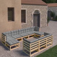Thumbnail for 10-tlg. Garten-Lounge-Set mit Kissen Massivholz Kiefer