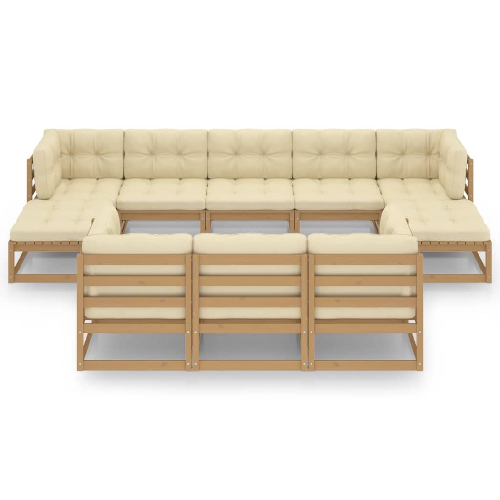 10-tlg. Garten-Lounge-Set Kissen Honigbraun Kiefer Massivholz